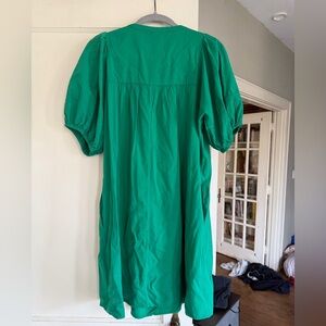 Green cotton dress with intricate sleeves and tassel detail Size S